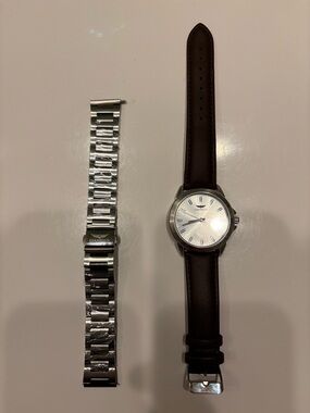 Gianello Men's Silver Strap Watch with Silver Dial and Extra Leather Strap